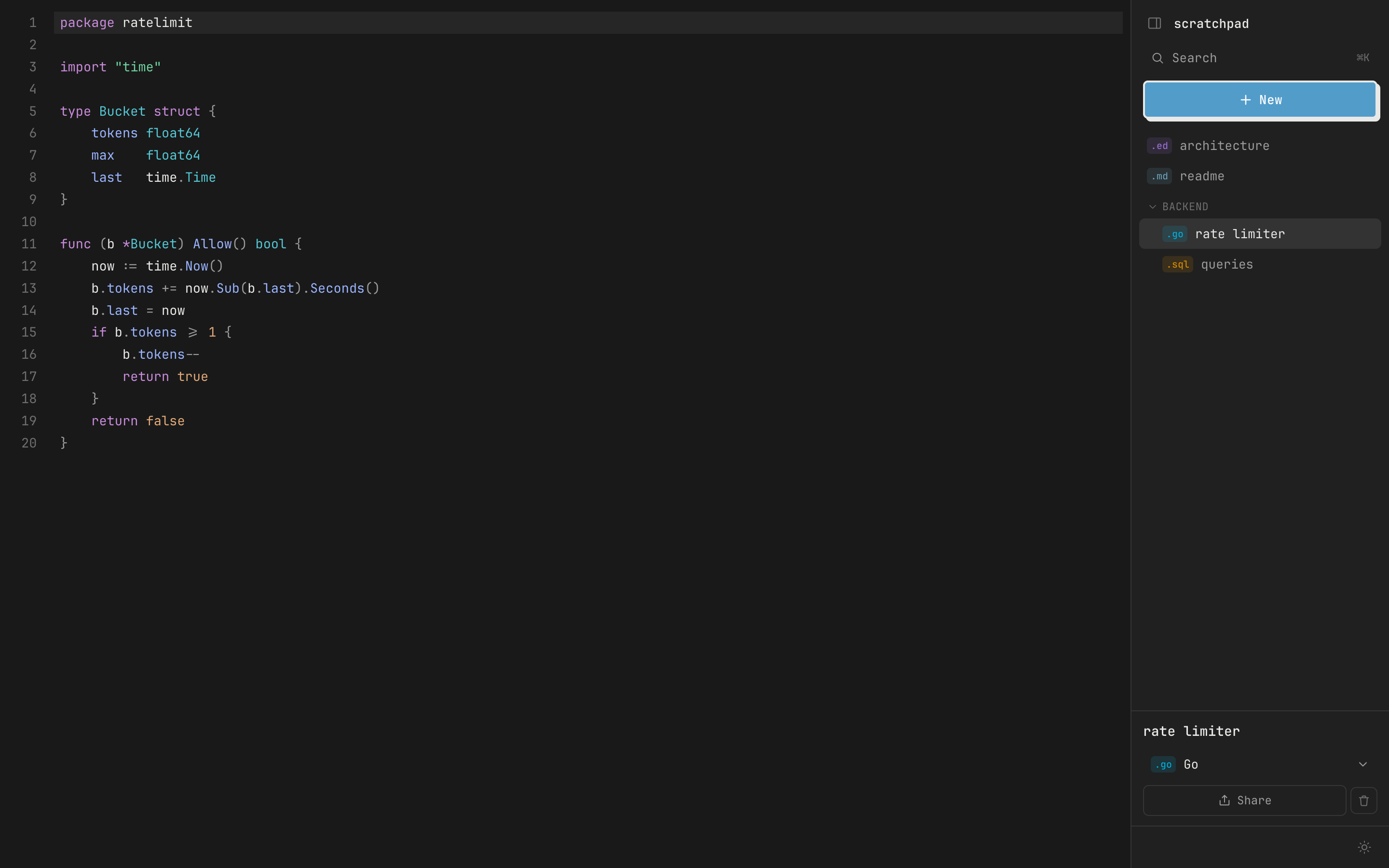 Scratchpad code editor